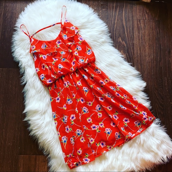 Lush Dresses & Skirts - Lush red floral sleeveless summer lined dress